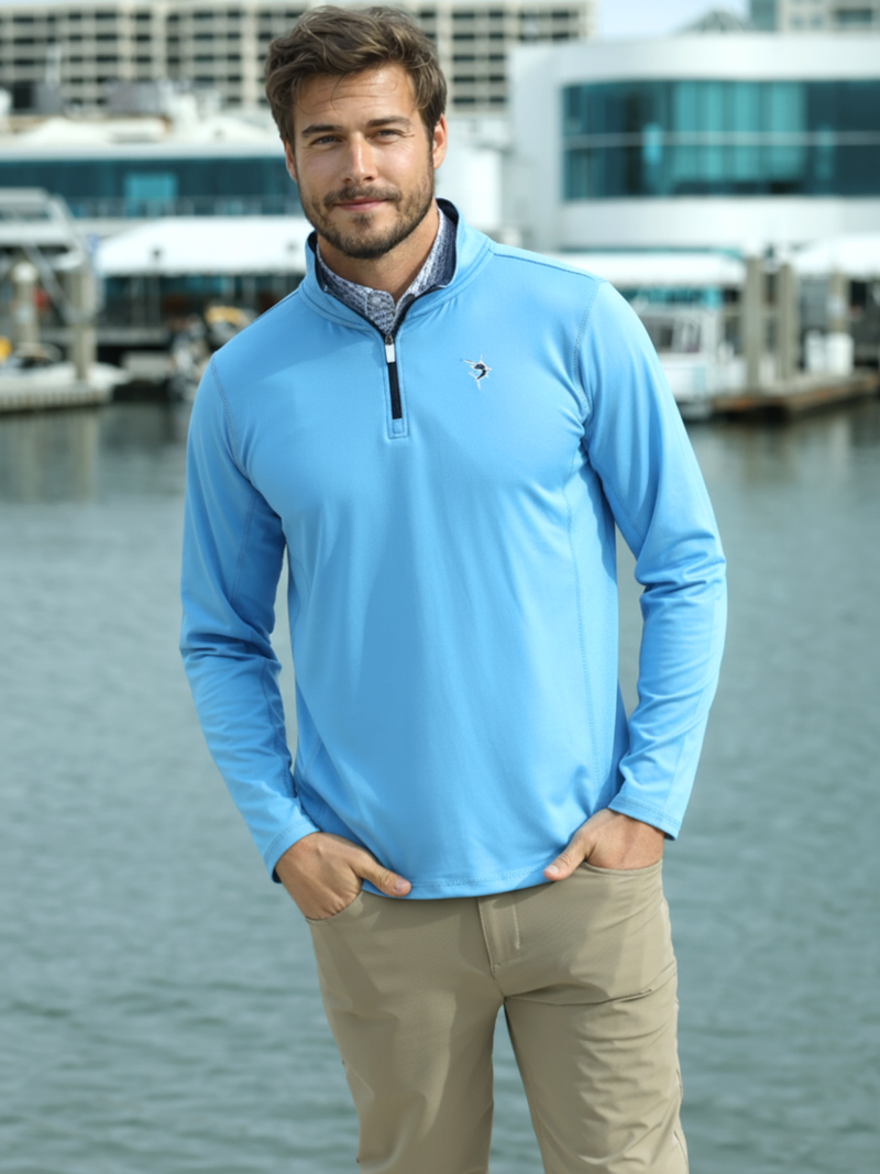 Montauk Performance Quarter Zip Light Blue Soft Brushed Poly