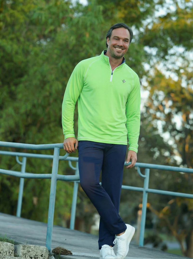 New Harbor Performance Quarter Zip Green Soft Brushed Poly Spandex