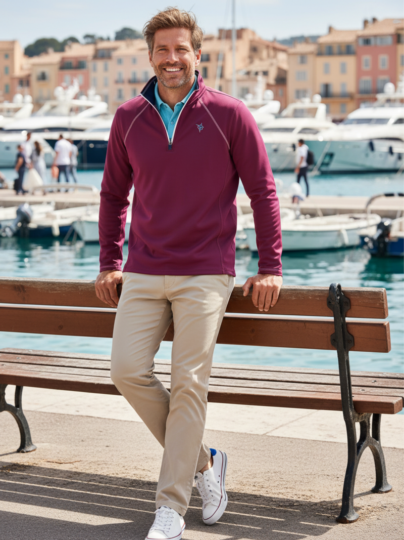 New Harbor Performance Quarter Zip Plum Soft Brushed Poly Spandex