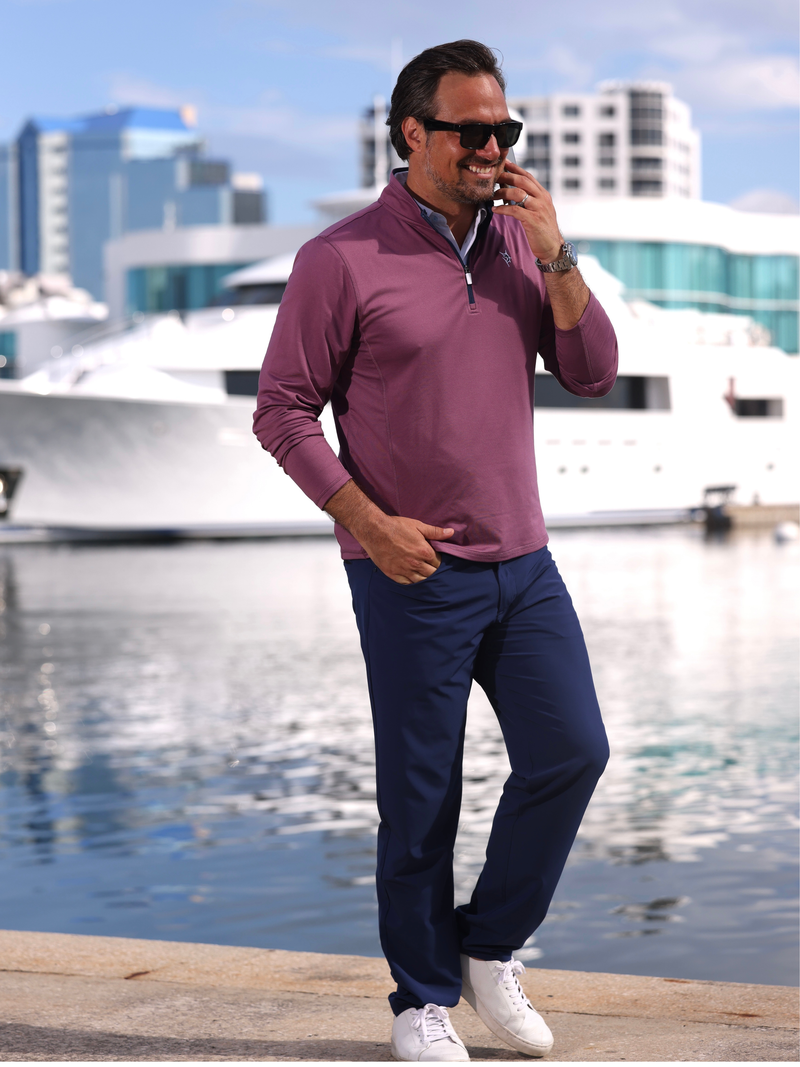 Montauk Performance Quarter Zip Plum Soft Brushed Poly Spandex