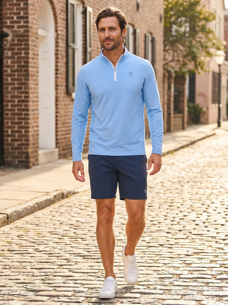 Monterey Performance Quarter Zip Light Blue Light Weight – White