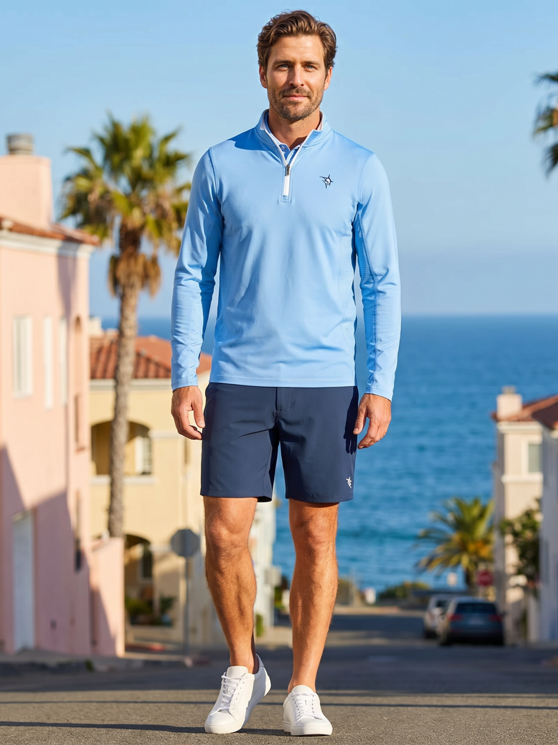 Monterey Performance Quarter Zip Light Blue Light Weight – White