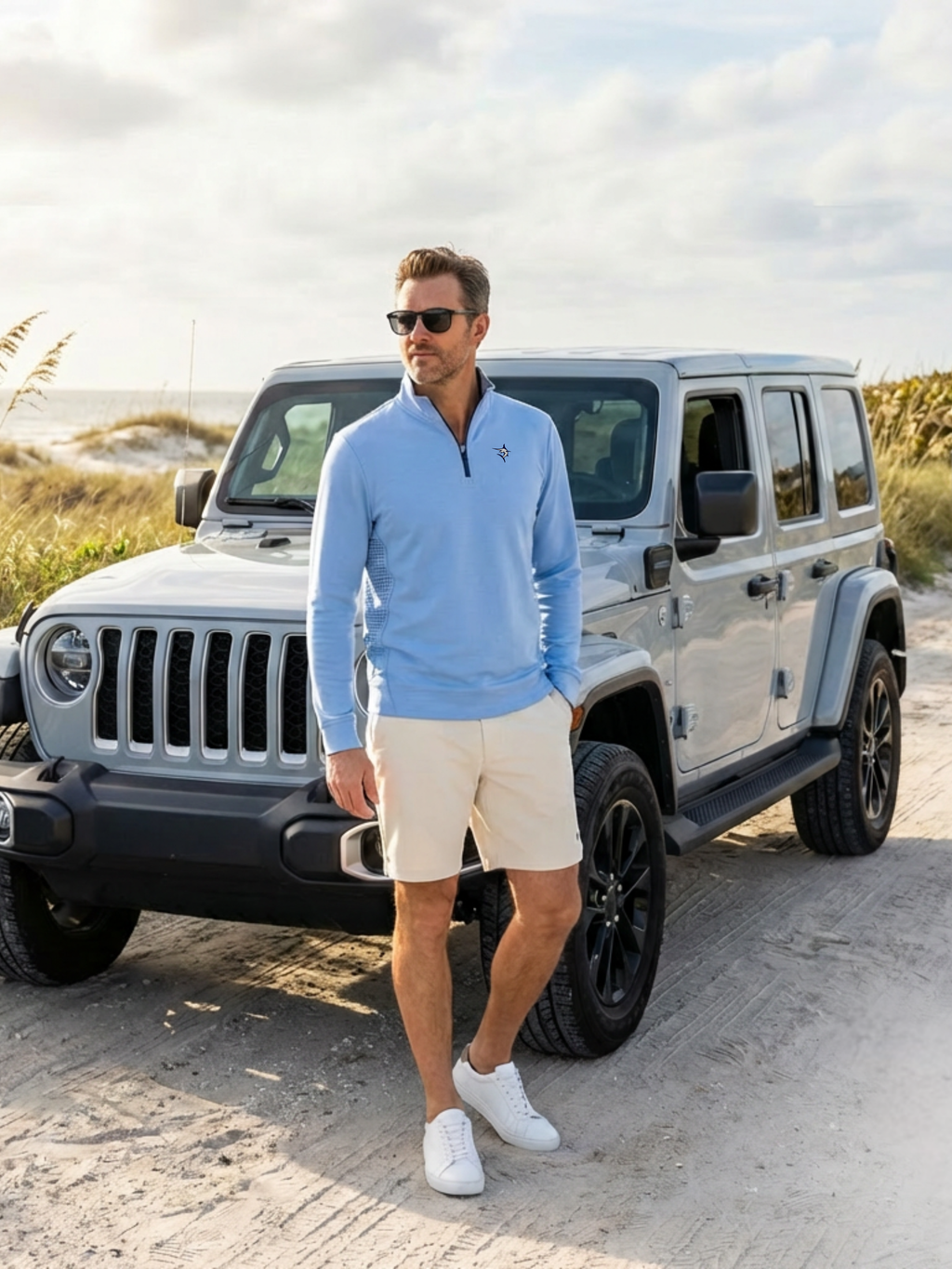 Monterey Performance Quarter Zip Slate Blue Light Weight – White