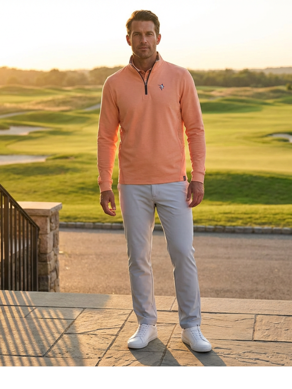 Monterey Performance Quarter Zip Light Blue Light Weight – White