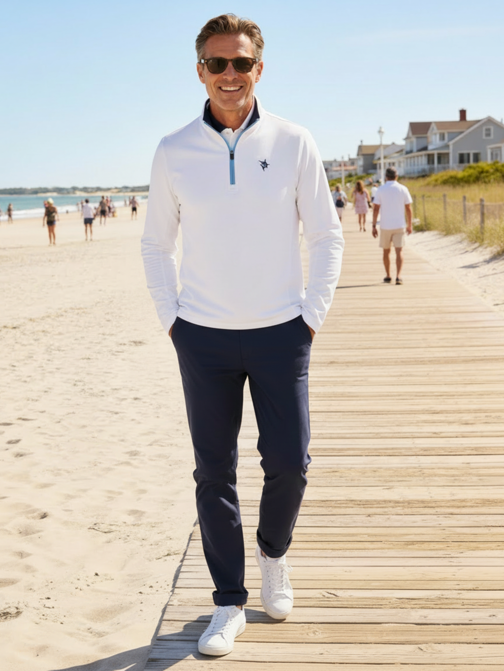 Montauk Performance Quarter Zip White Soft Brushed Poly Spandex