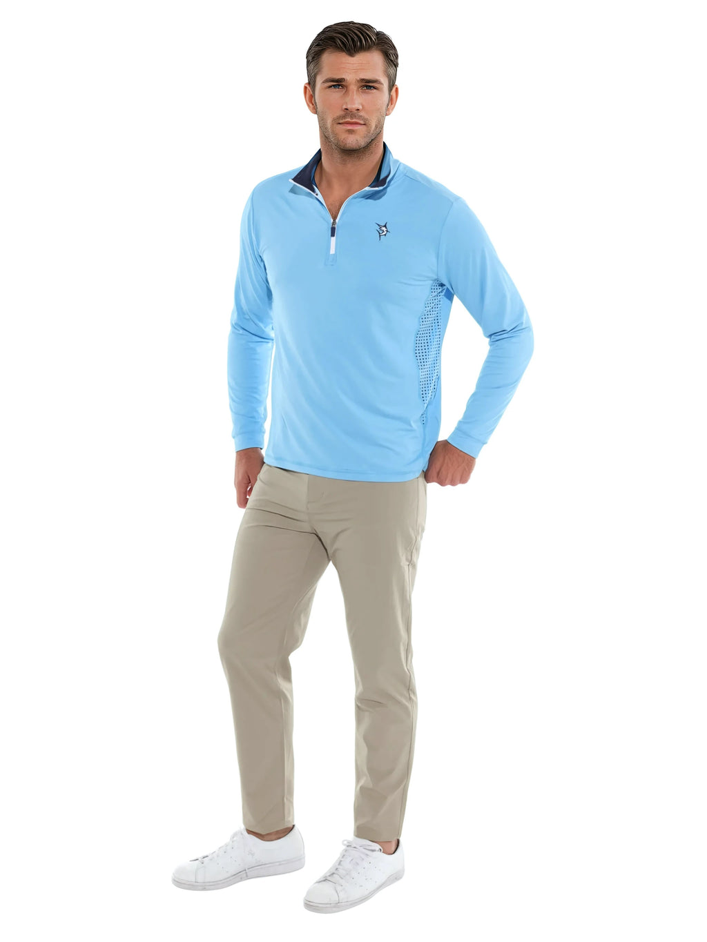 Monterey Performance Quarter Zip Light Blue Light Weight – White