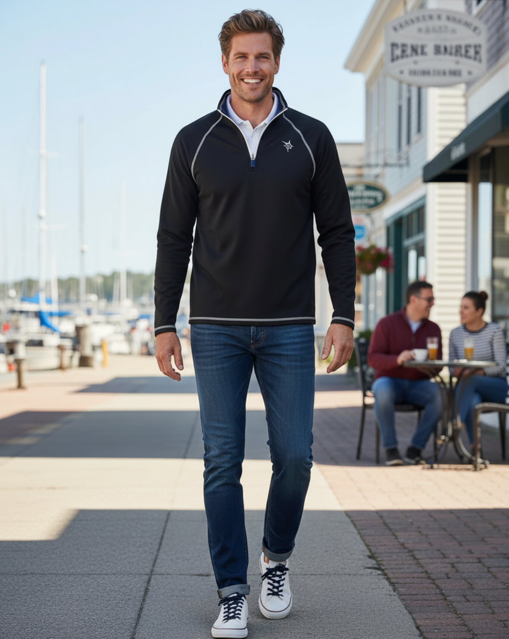 New Harbor Performance Quarter Zip Black Soft Brushed Poly Spandex