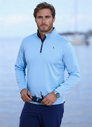 Montauk Performance Quarter Zip Light Blue Soft Brushed Poly